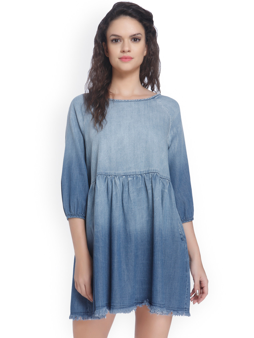Buy ONLY Women Blue Solid Denim Fit & Flare Dress Dresses for Women