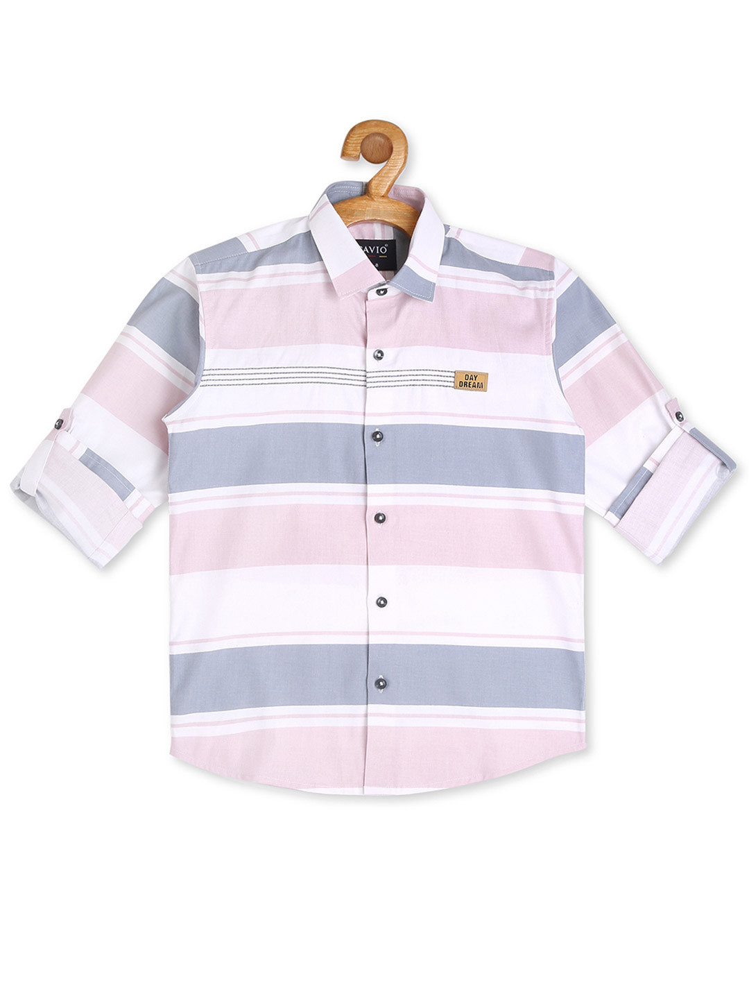 Buy CAVIO Boys Pink Regular Fit Horizontal Striped Cotton Casual Shirt