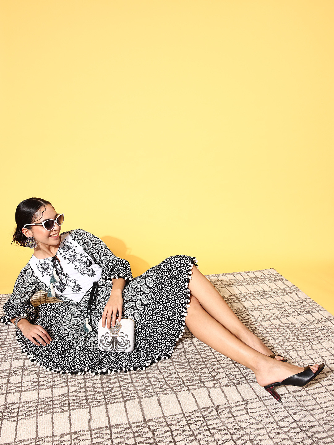 Buy ZOLA Women Stunning Black Ethnic Motifs Vacay Attire Dresses For 