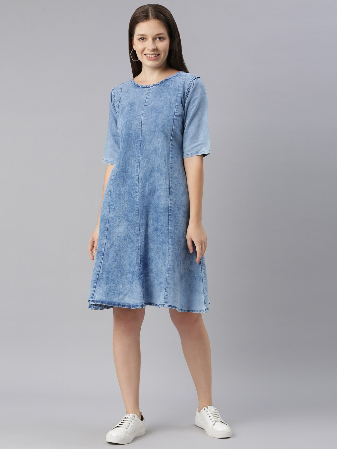 Buy ZHEIA Women Blue Denim A Line Dress Dresses for Women 18470934