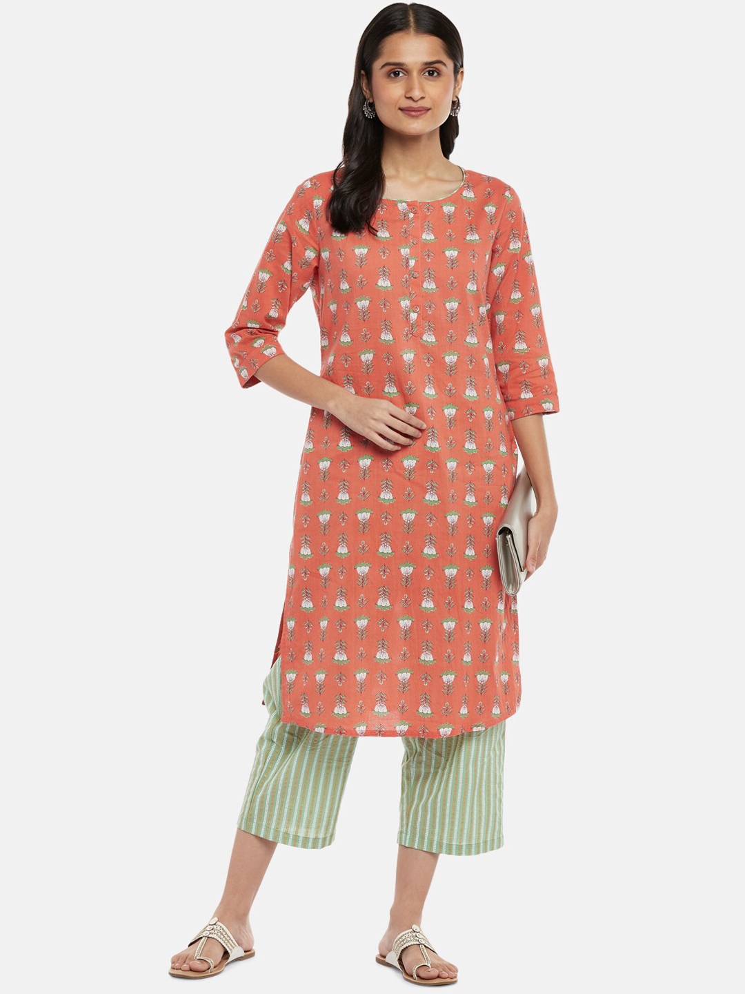 Buy RANGMANCH BY PANTALOONS Women Peach Coloured Pure Cotton Kurti With