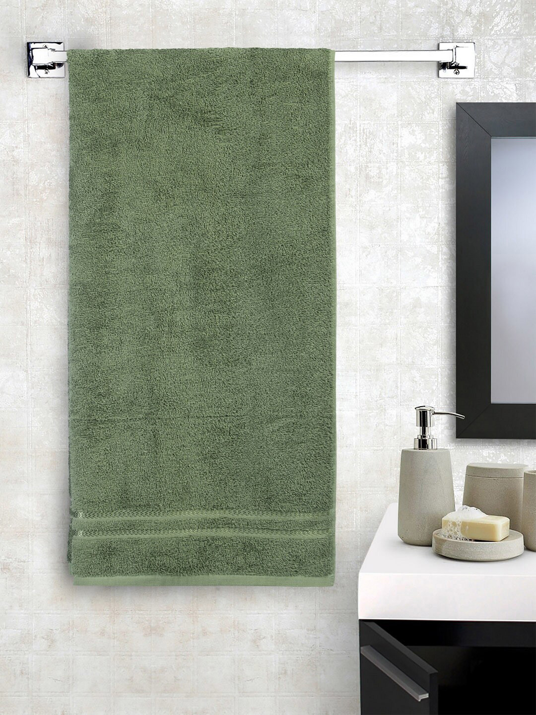 Buy Welspun Green Solid Quick Dry Cotton Bath Towel Bath Towels for