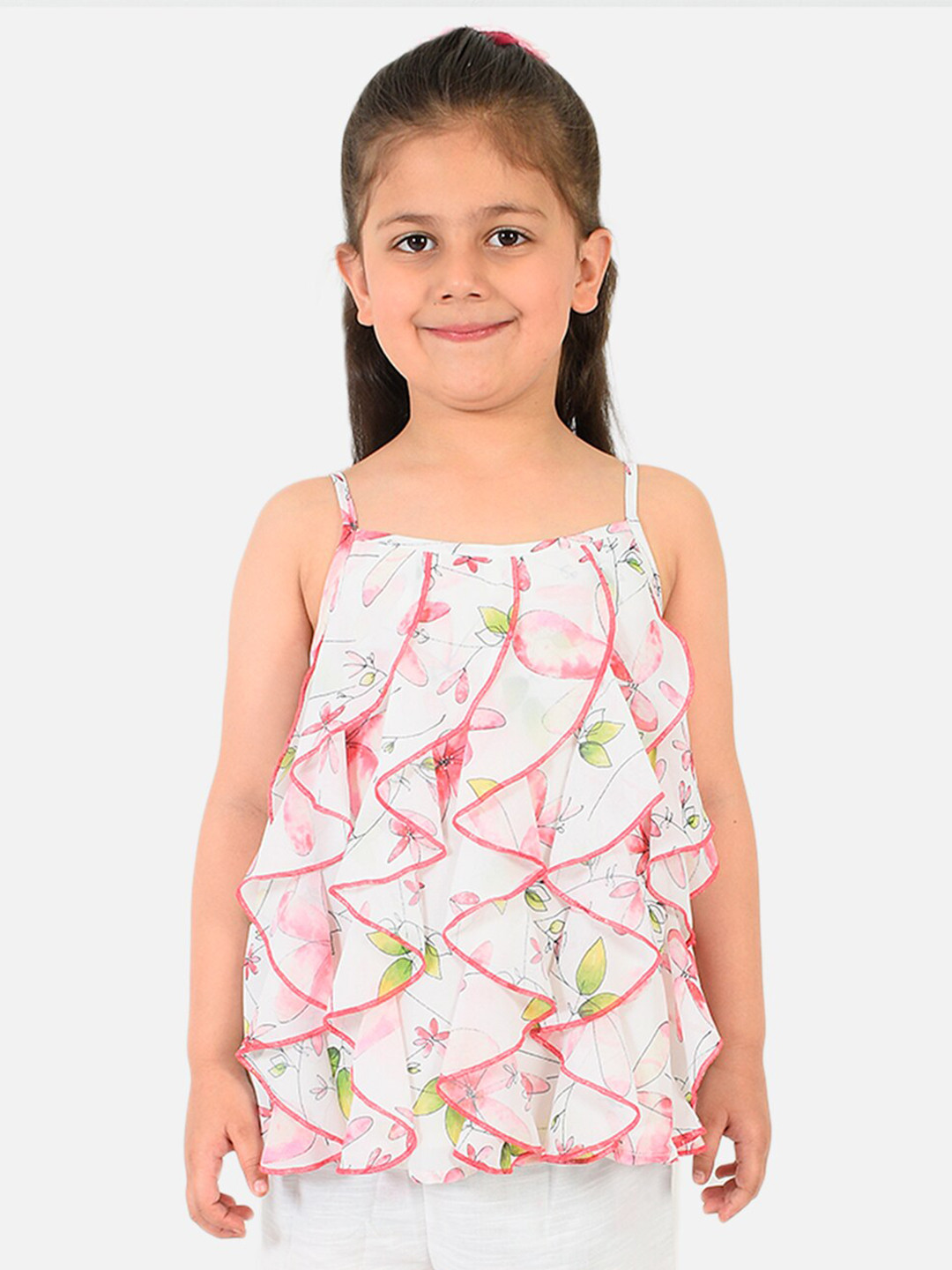 Buy Nauti Nati Multicoloured Tropical Print Ruffles Georgette Top ...