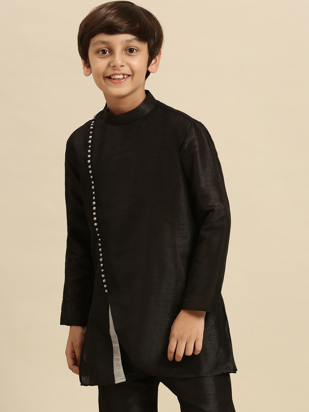Buy Sanwara Boys Black Cold Shoulder Sleeves Thread Work Kurta Kurtas