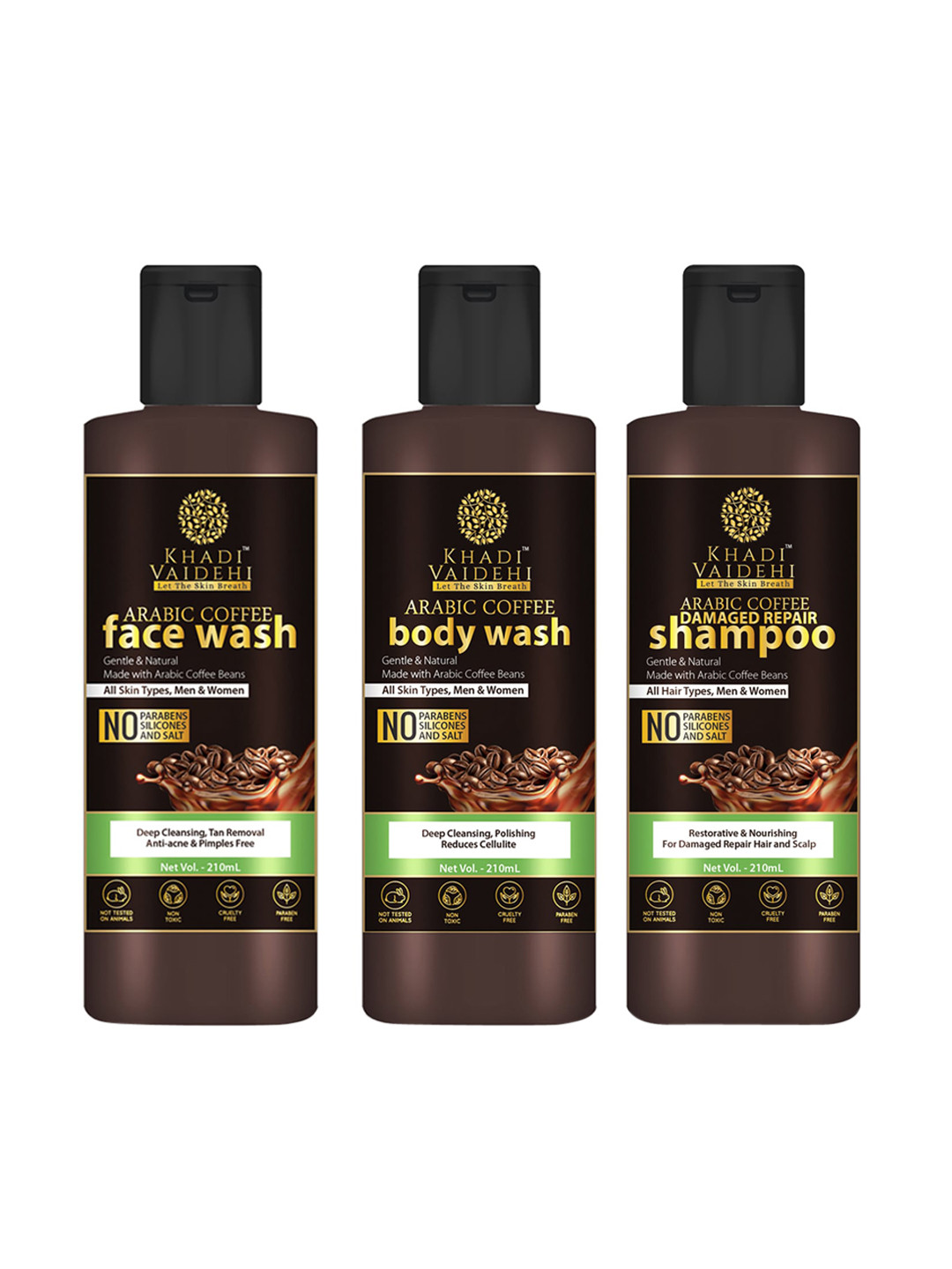 Buy Khadi Vaidehi Set Of 3 Arabic Coffee Face Wash Body Wash Shampoo