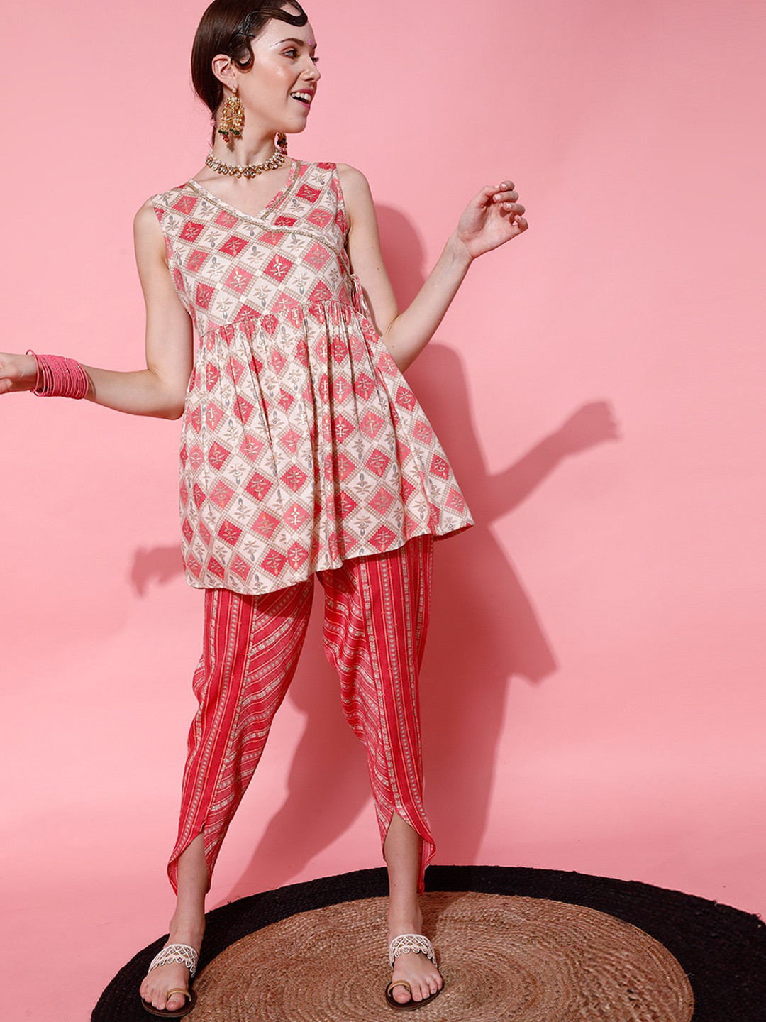 Orni Fashion Pink Ethnic Motifs Straight Kurta Bottom And Dupatta Set