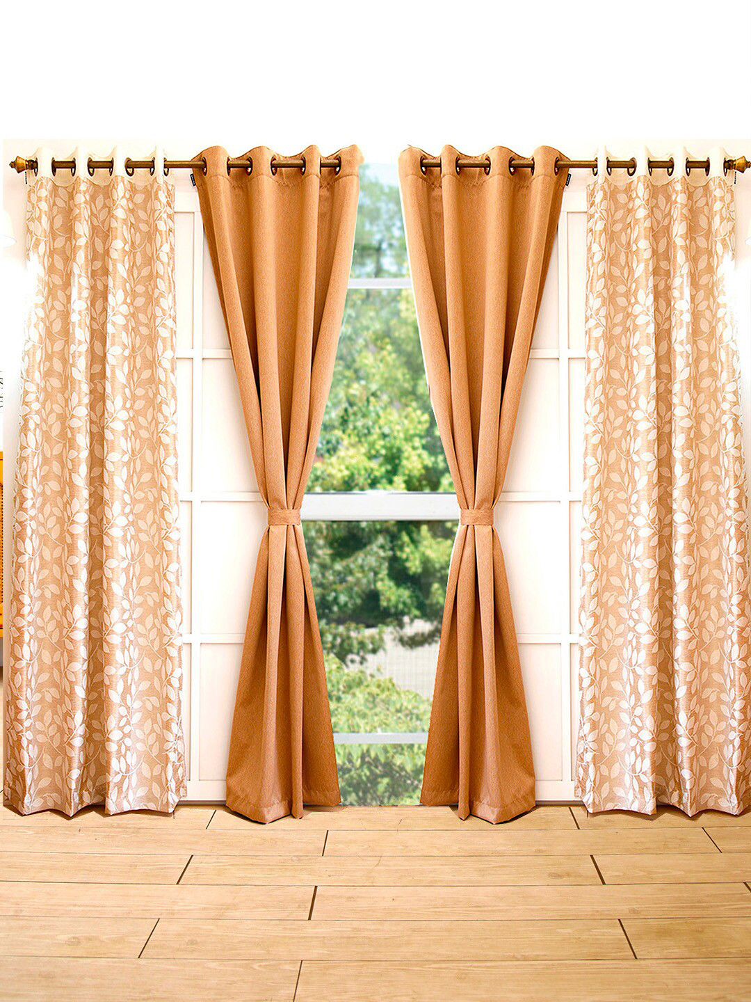 Buy Ariana Beige & Brown Set Of 4 Room Darkening Door Curtain