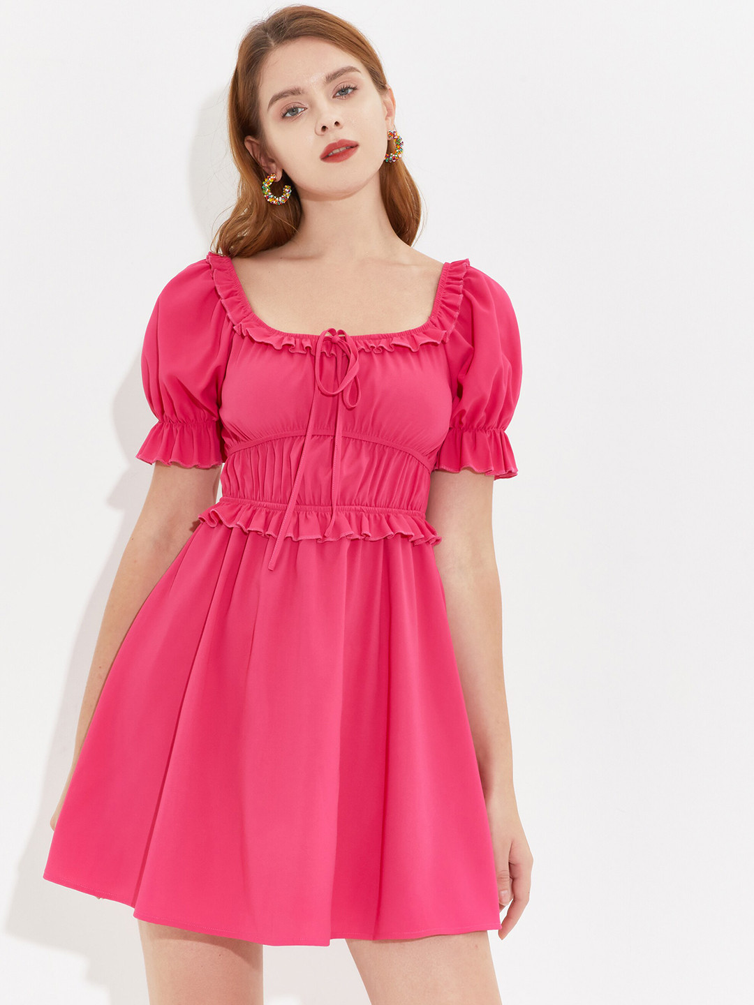 Buy URBANIC Women Rose Solid Tie Up Neck Dress Dresses for Women