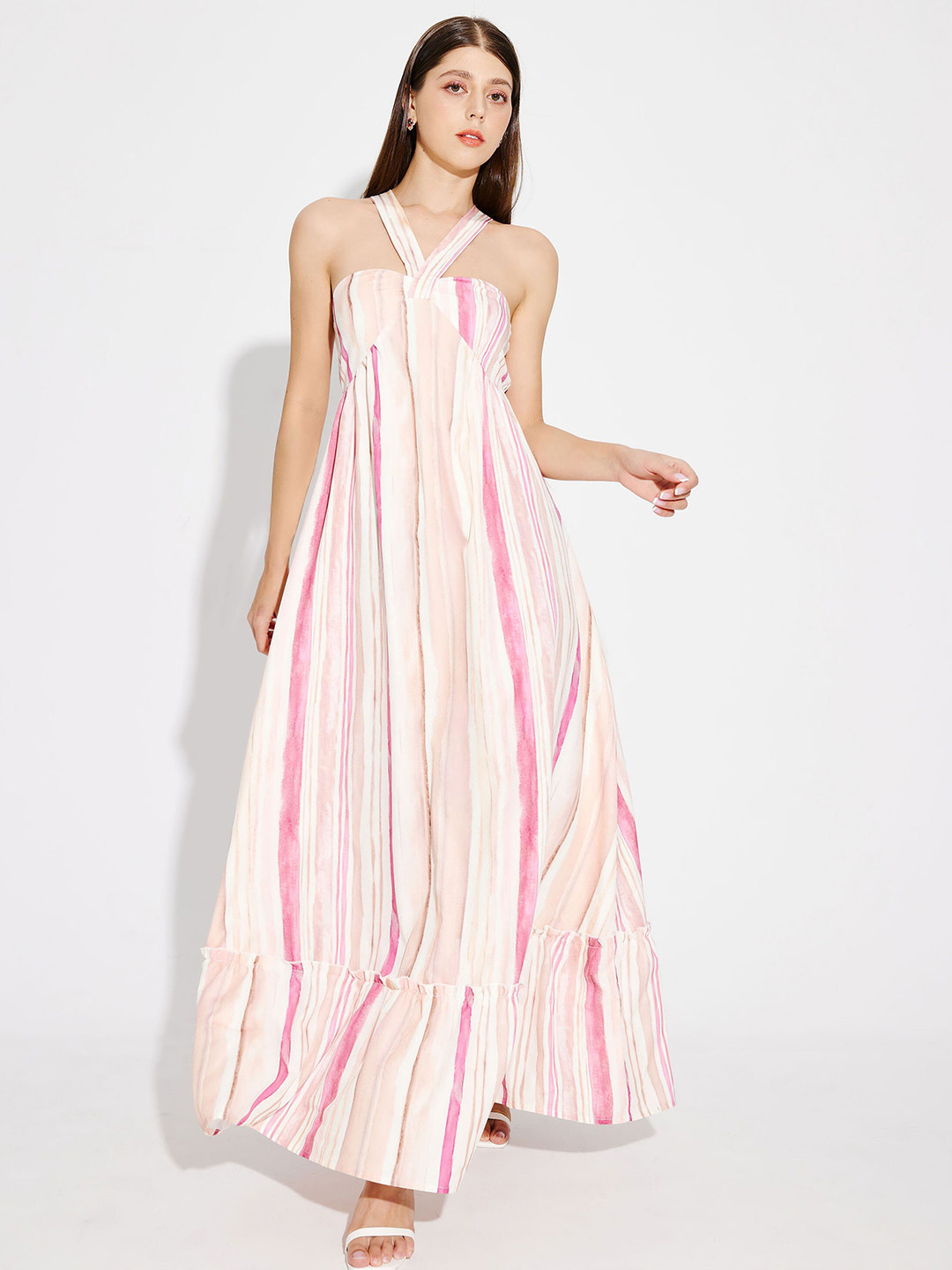 Buy URBANIC Pink Striped Maxi Dress Dresses for Women 18500382 Myntra