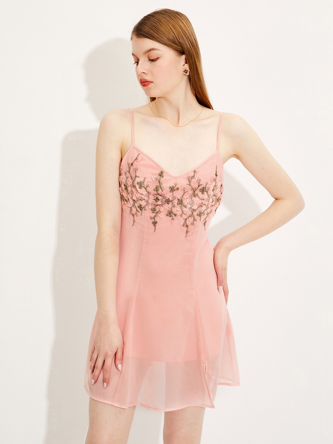 Buy URBANIC Pink Floral Embroidered A Line Mini Dress Dresses for