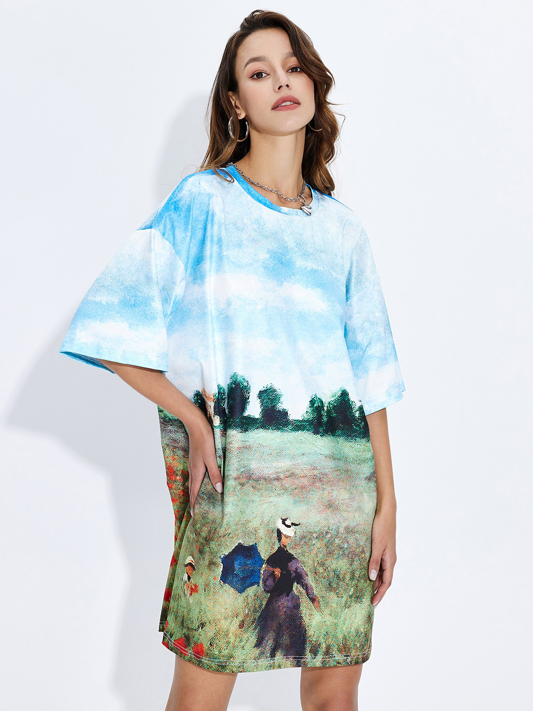 Buy URBANIC Blue & Green T Shirt Dress Dresses for Women 18501256