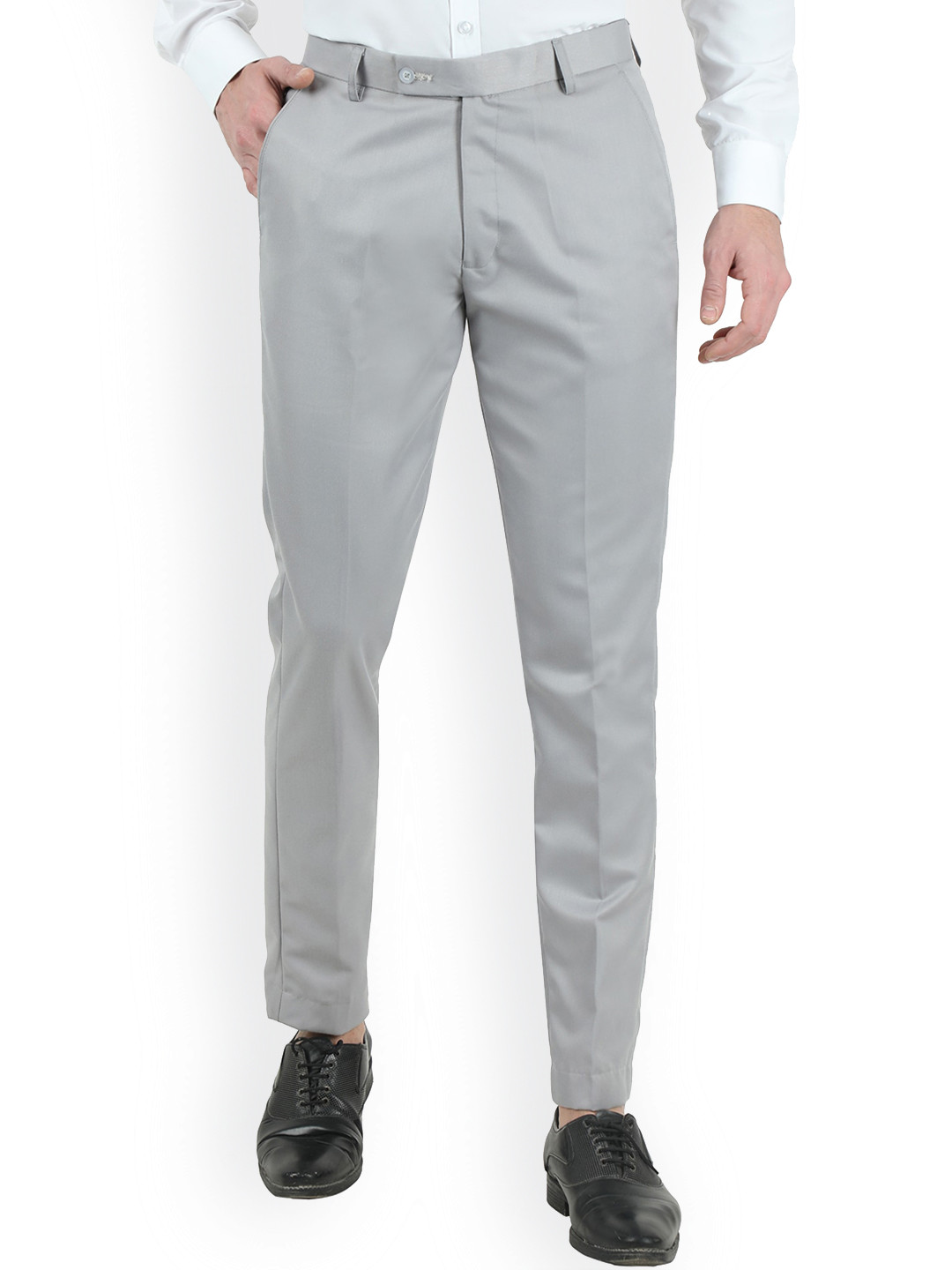Buy VEI SASTRE Men Grey Smart Slim Fit Trousers Trousers for Men