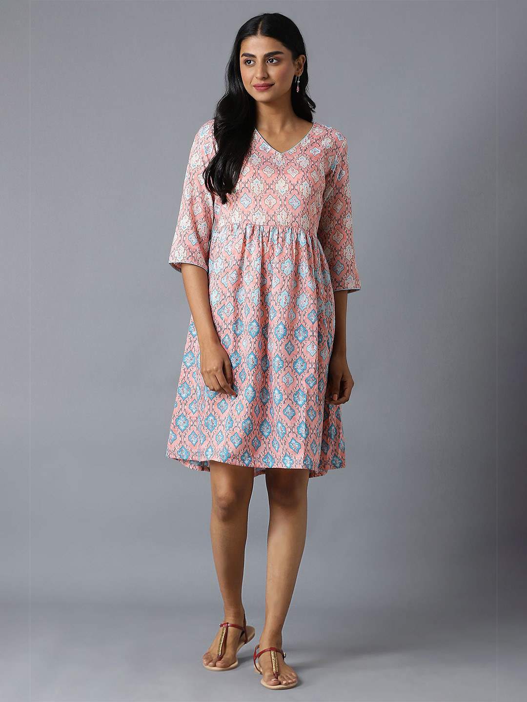 Buy AURELIA Pink Ethnic Motifs Satin Empire Dress Dresses for Women