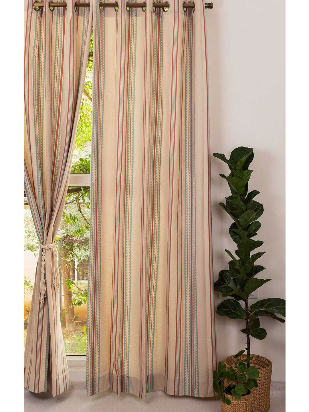 Buy The Yellow Dwelling Blue & Beige Striped Door Curtain Curtains