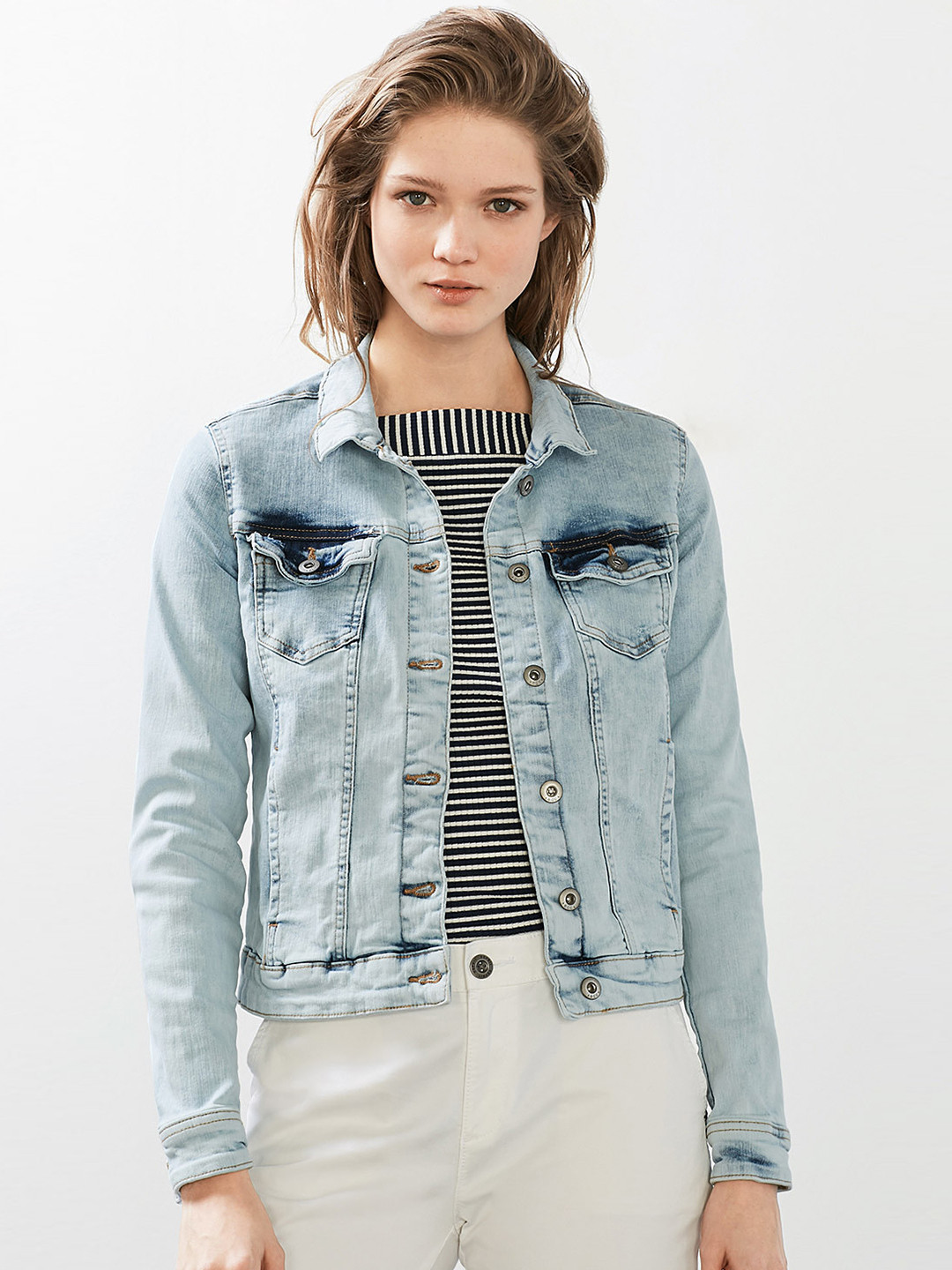 Buy ESPRIT Blue Washed Denim Jacket Jackets for Women 1850779 Myntra