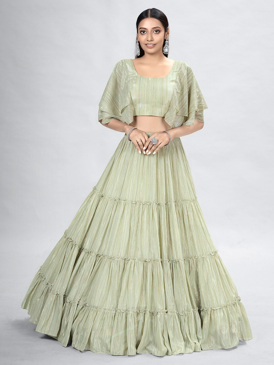 Buy DRESSTIVE Olive Green Semi Stitched Lehenga & Unstitched Lehenga