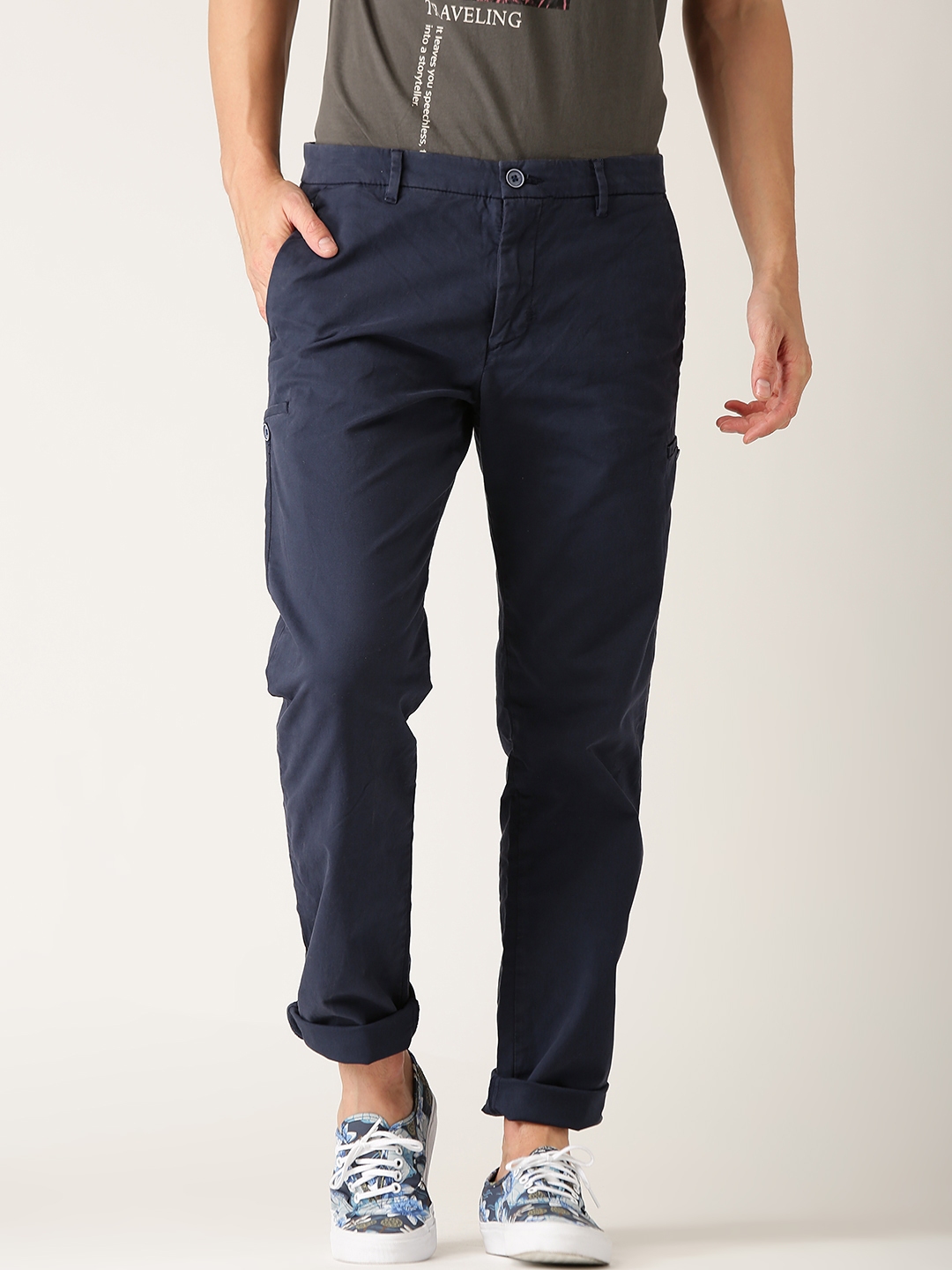 Buy ESPRIT Men Navy Slim Fit Casual Trousers - Trousers for Men 1850898 ...