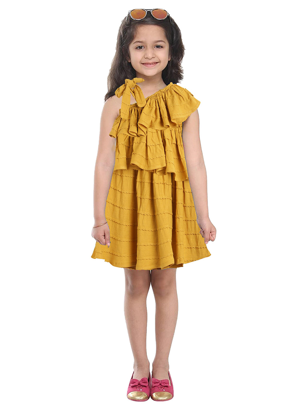 Buy Kids On Board Mustard Yellow Floral Dress Dresses for Girls