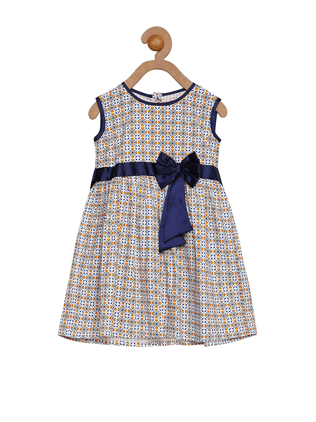 Buy Campana Girls Orange & Navy Printed A Line Dress Dresses for