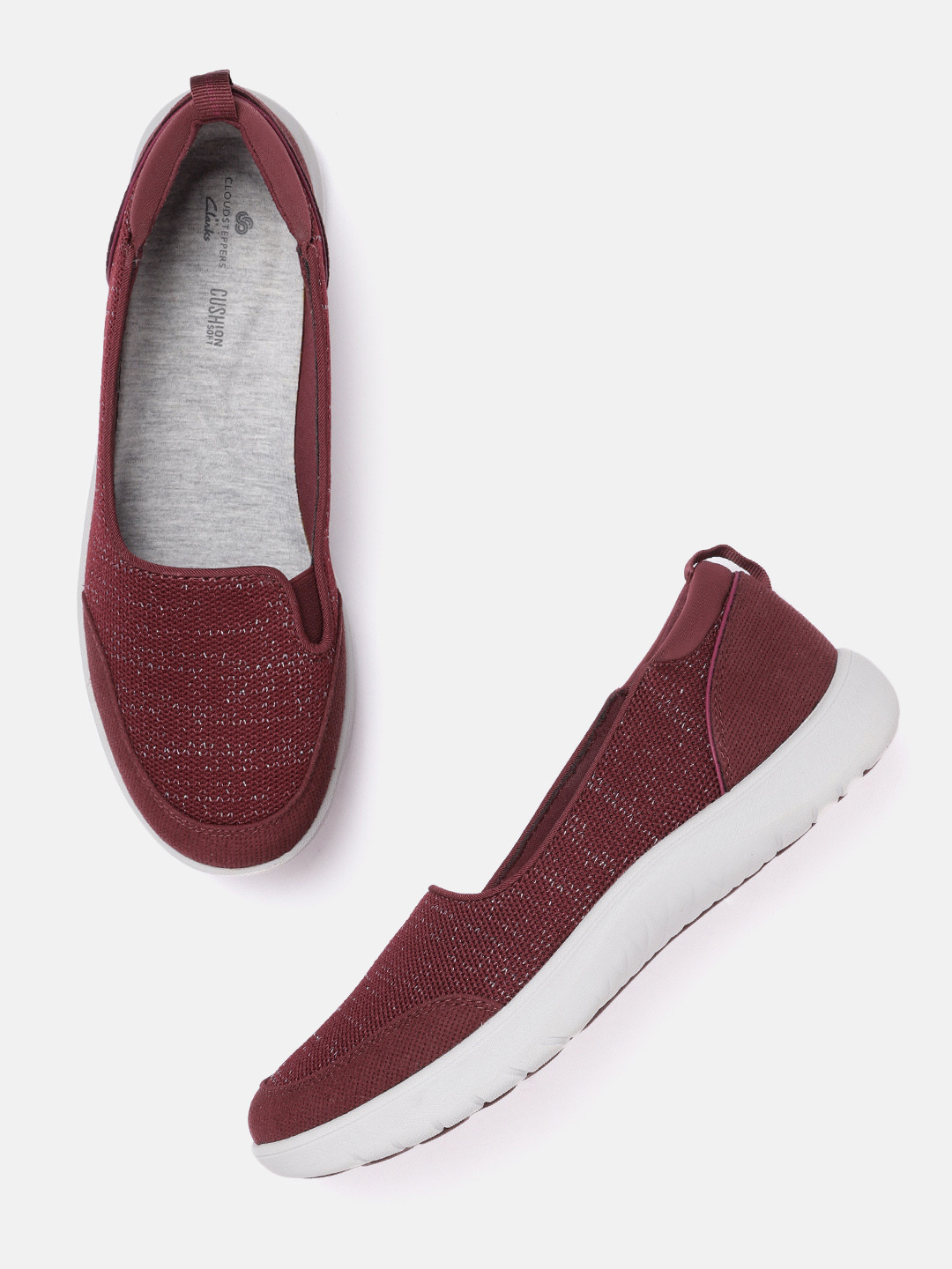 Buy Clarks Women Burgundy Solid Shimmery Slip On Sneakers Casual