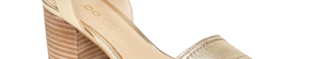 Buy ALDO Women Gold Toned Solid Leather Sandals - Heels for Women ...