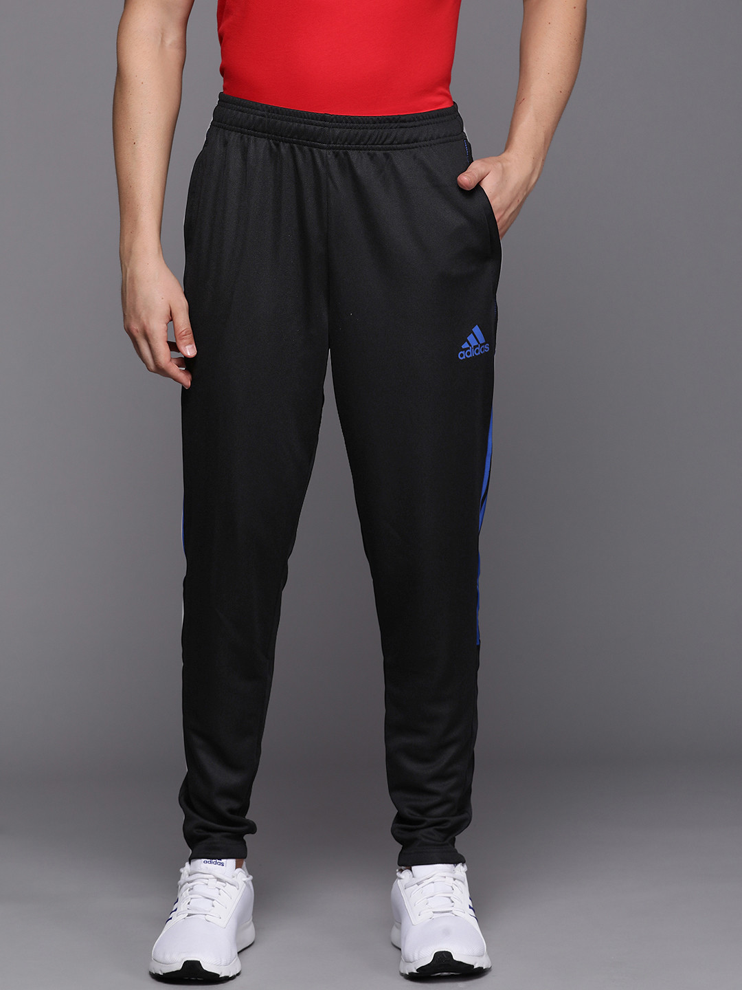 Buy ADIDAS Men Black & Blue Striped Detail Tiro Track Pants Track