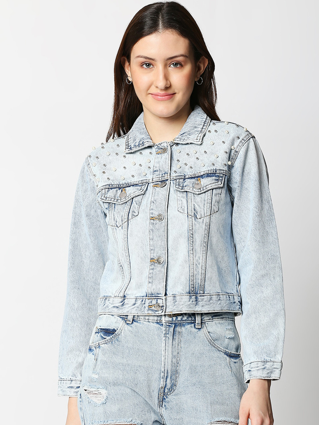 Women'S Navy Blue Washed Denim Jacket 2 main image 0