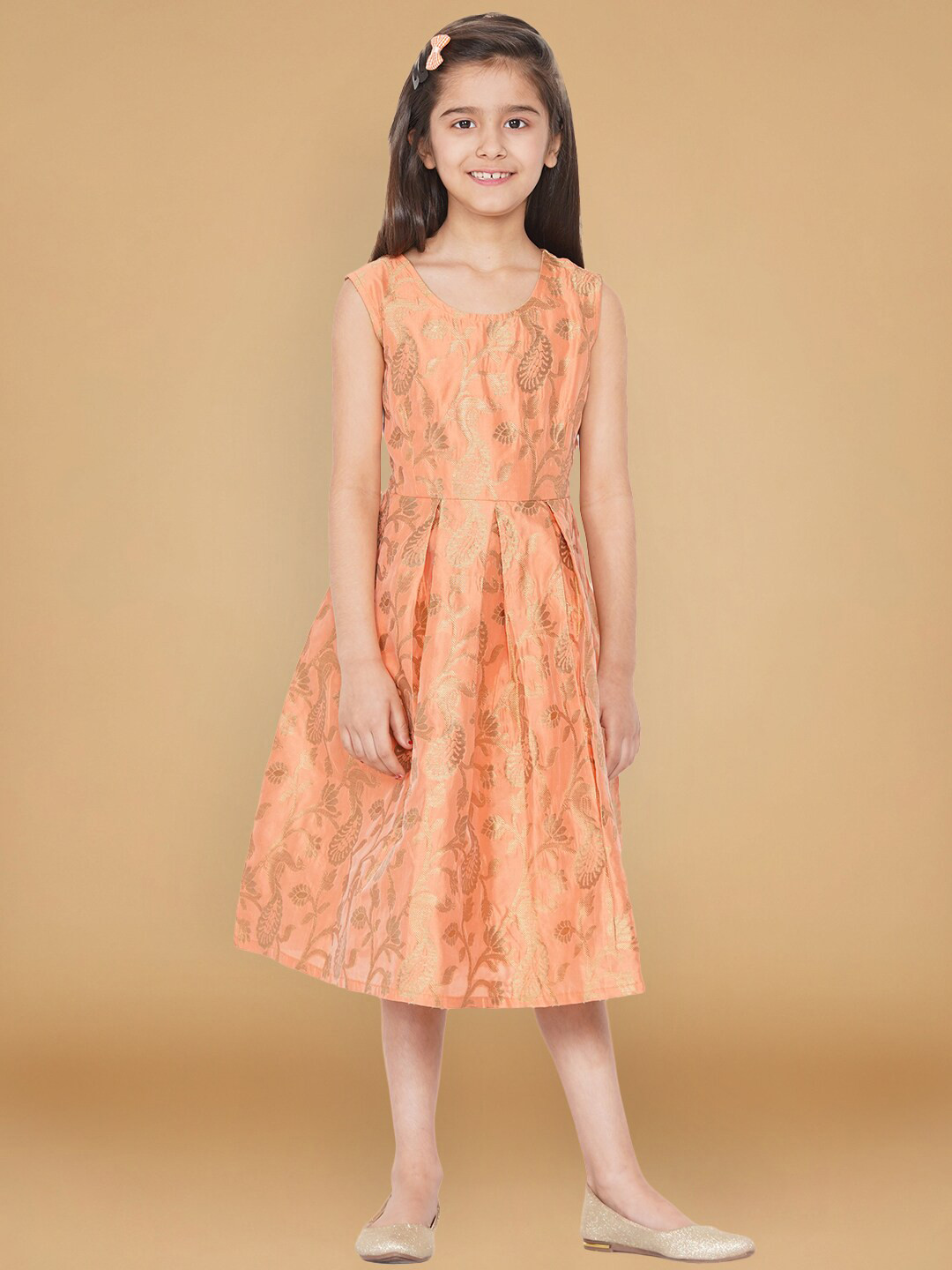 Buy Titliyan Peach Coloured Satin Midi Dress Dresses for Girls