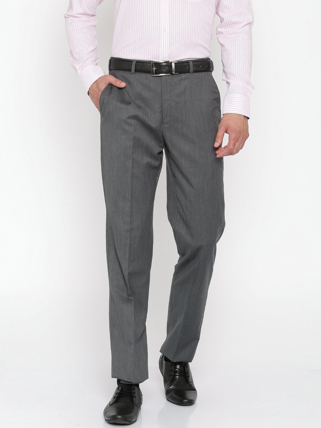 Buy Park Avenue Men Grey Slim Fit Solid Formal Trousers - Trousers for ...
