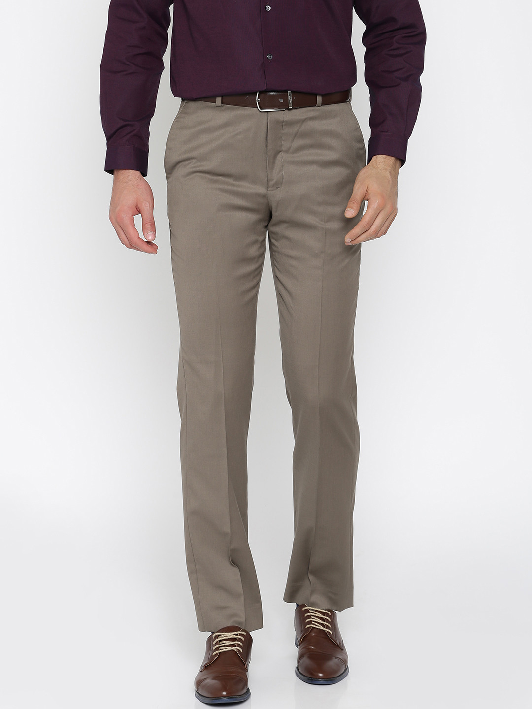 Buy Park Avenue Men Grey Slim Fit Solid Formal Trousers - Trousers for ...