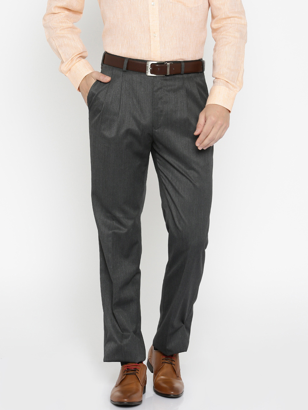 Buy Park Avenue Men Grey Comfort Fit Solid Formal Trousers - Trousers ...