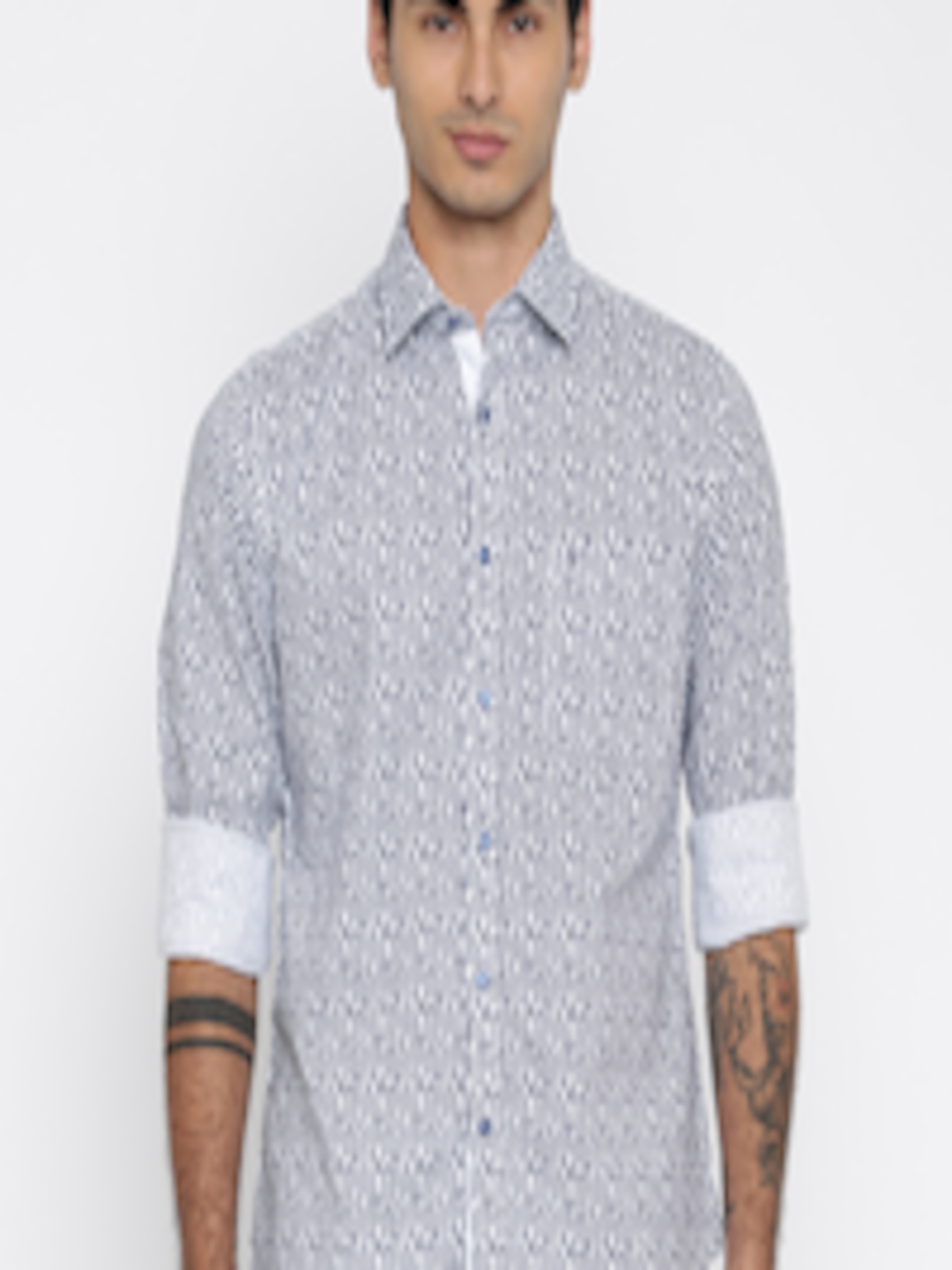 Buy Raymond Navy & White Slim Fit Printed Casual Shirt - Shirts for Men ...