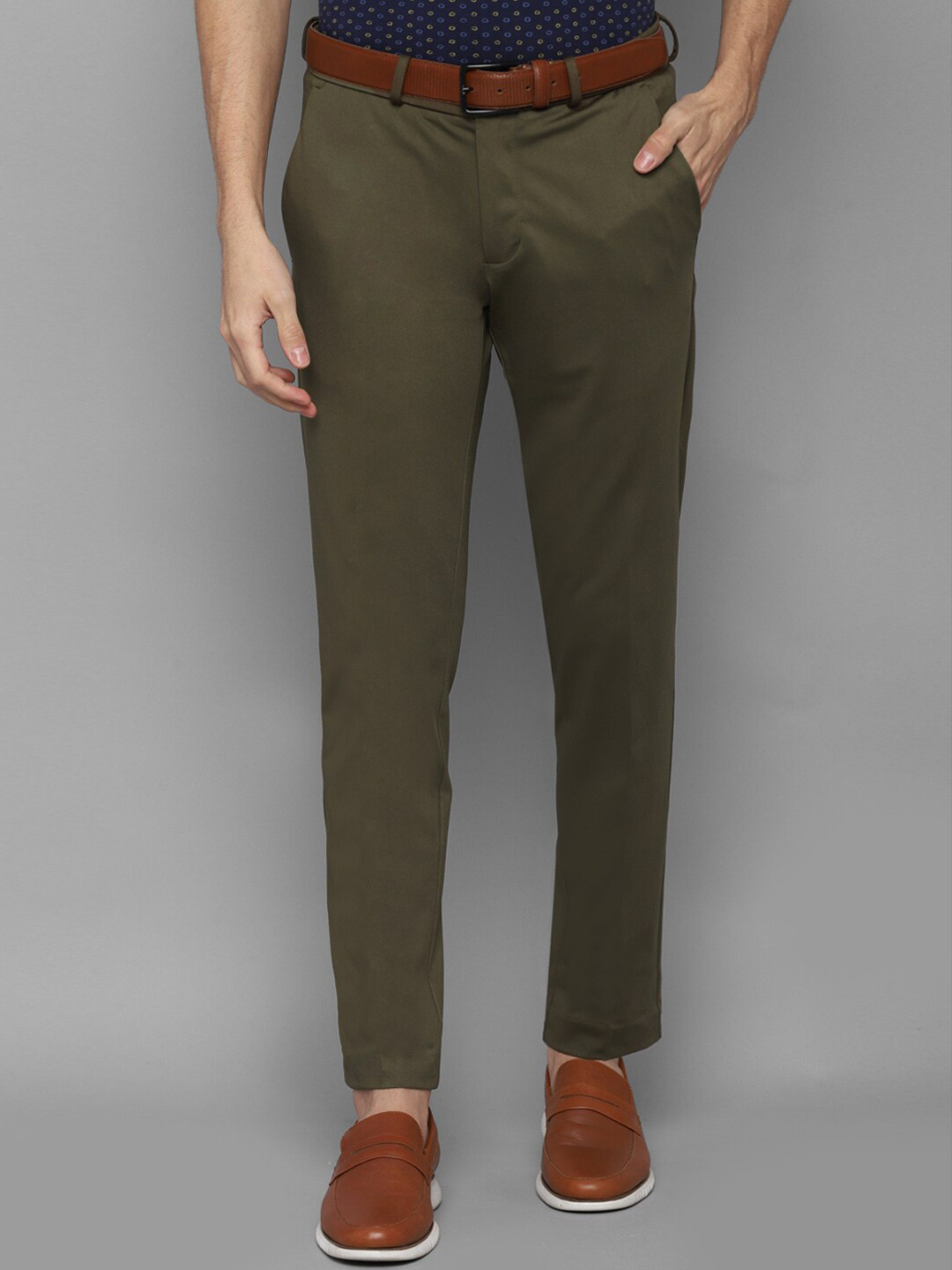 Buy Allen Solly Men Olive Green Slim Fit Chinos Trousers - Trousers for ...