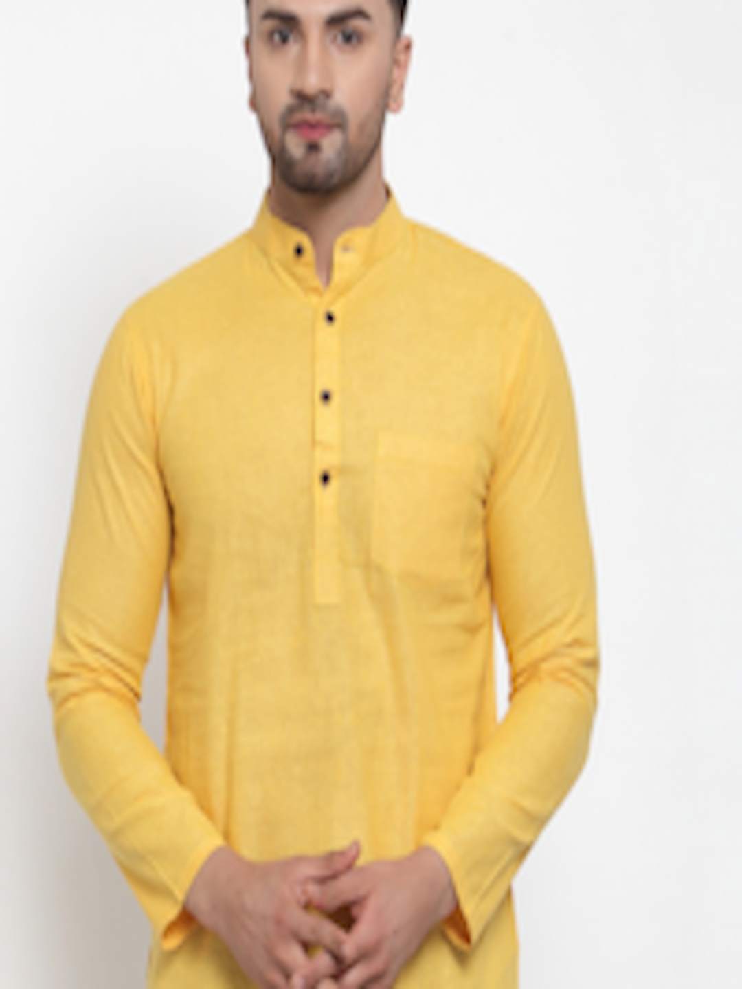 Buy Sayesha Men Yellow Solid Cotton Short Kurta - Kurtas for Men ...