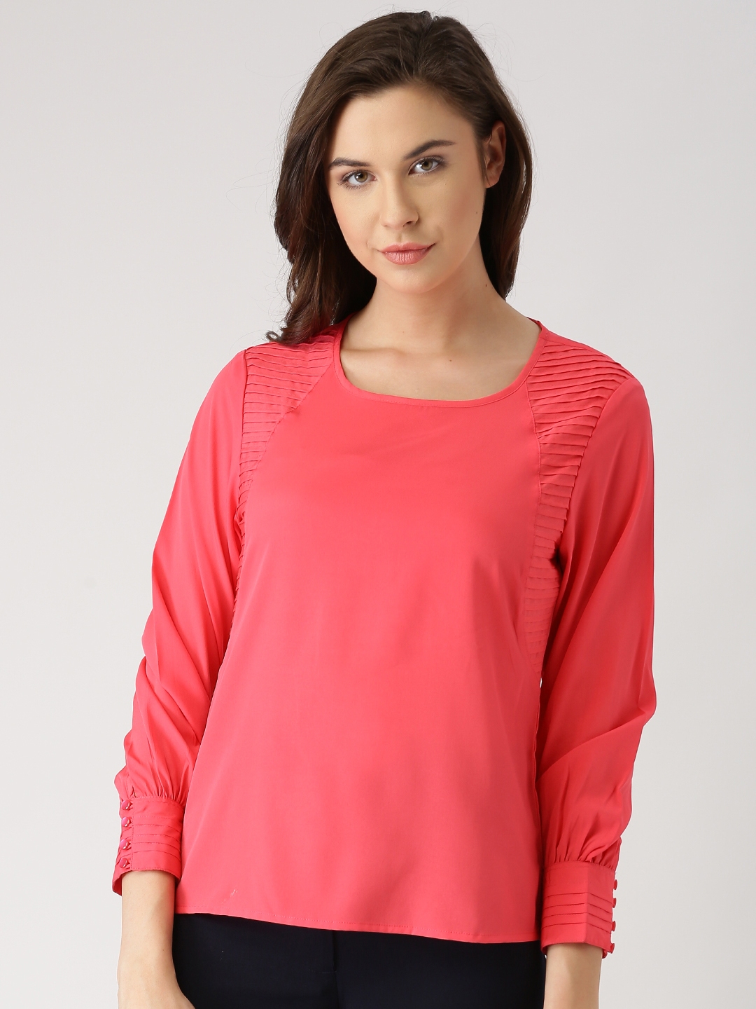 Buy Marie Claire Women Coral Pink Solid Top - Tops for Women 1853759 ...