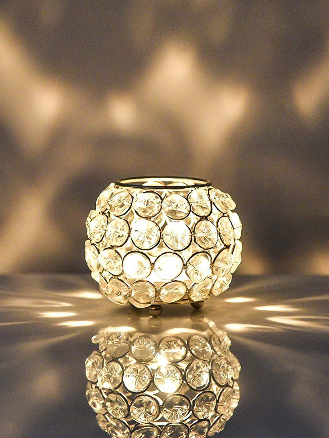 Buy Craftvatika Silver Toned Crystal Bowl Candle Holder Home Decorative