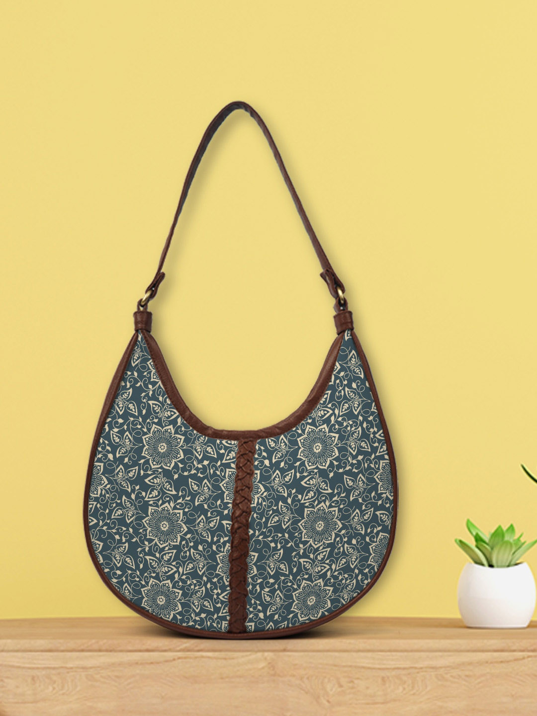 Buy Crazy Corner Blue Ethnic Motifs Printed Half Moon Hobo Bag