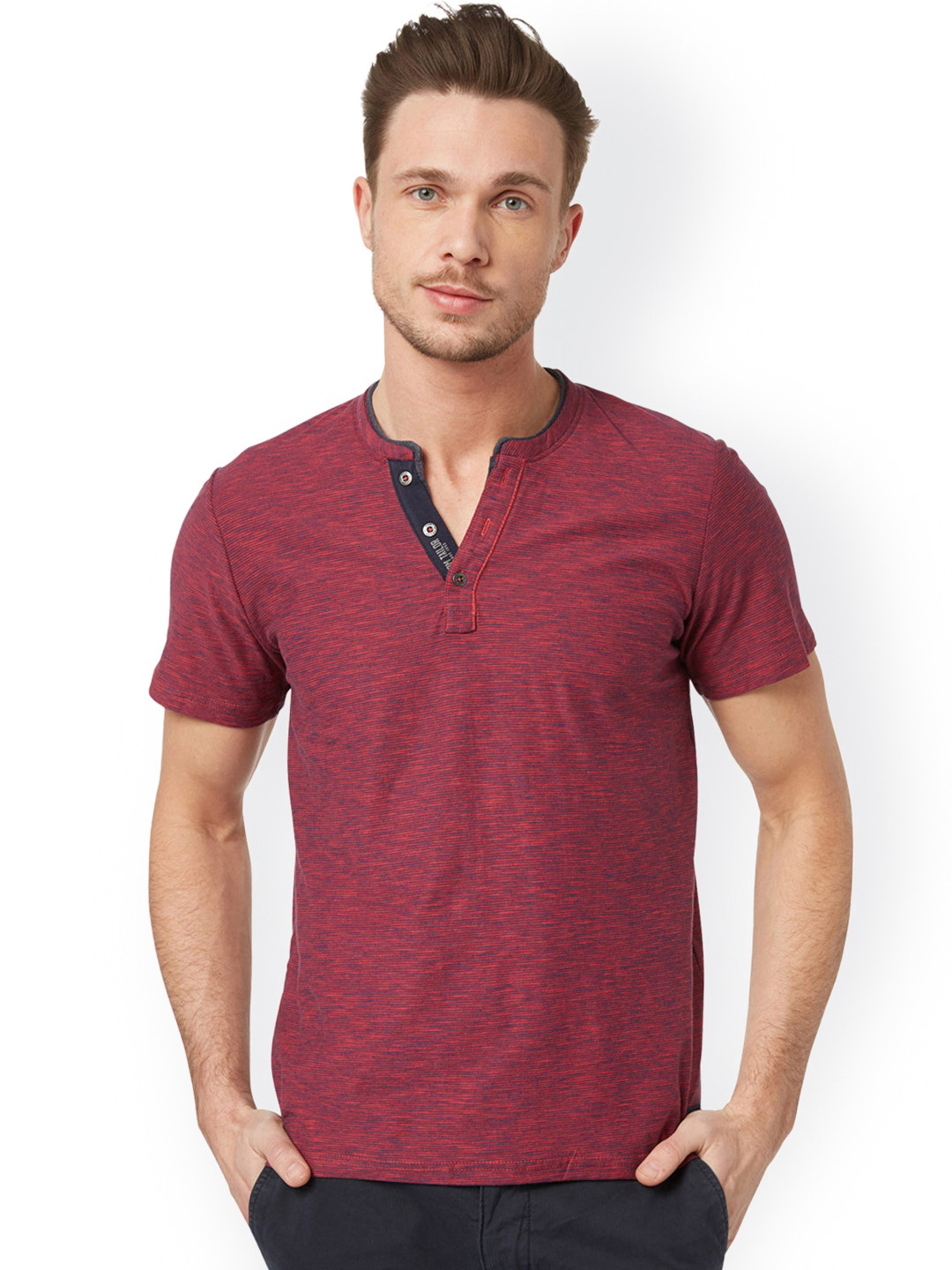 Buy Tom Tailor Red Melange Henley T Shirt Tshirts for Men 1854535
