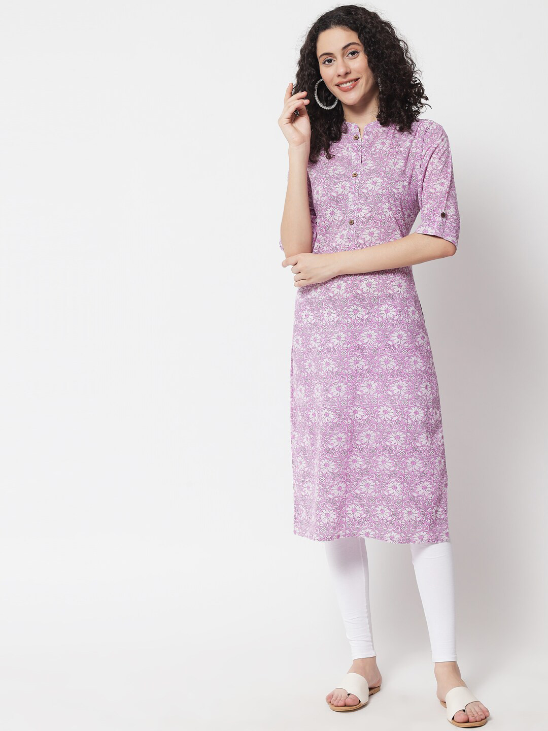 Purple Floral Printed Half Placket kurta main image 0
