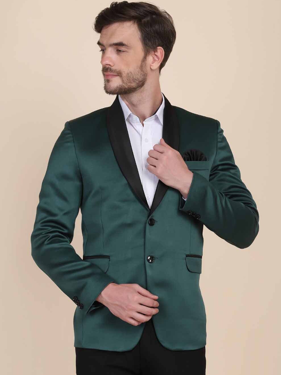 Buy Tahvo Men Green Solid Single Breasted Slim Fit Formal Blazer