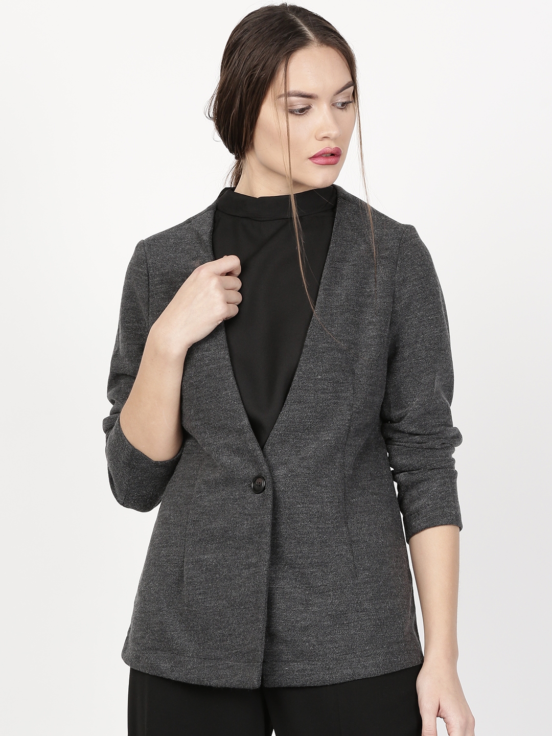 Buy Ether Charcoal Grey Casual Blazer - Blazers for Women 1854910 | Myntra