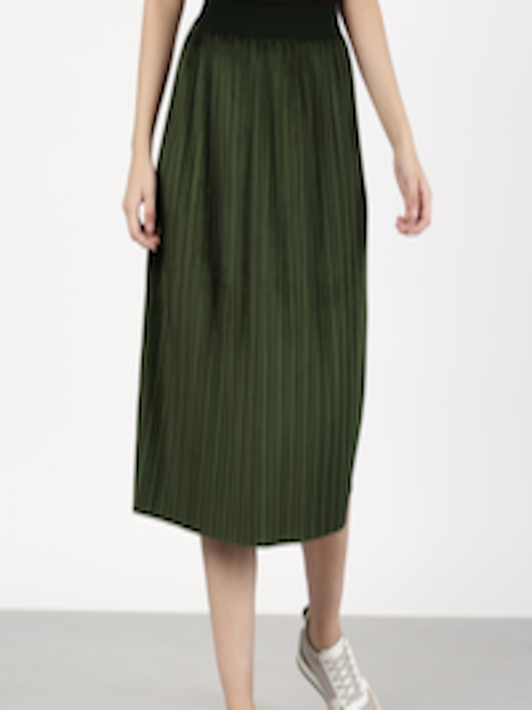 Buy Ether Olive Green A Line Velvet Midi Skirt - Skirts for Women ...