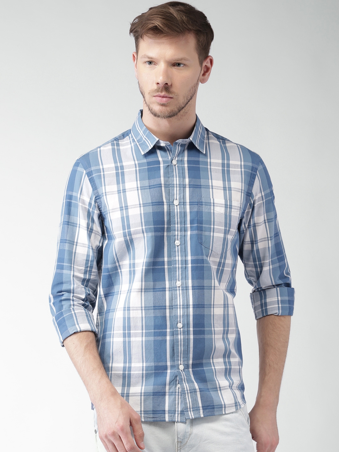 Buy Celio Blue & White Checked Casual Shirt - Shirts for Men 1855127 ...