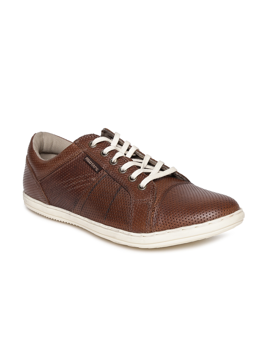 Buy Red Tape Men Brown Perforated Genuine Leather Sneakers - Casual ...