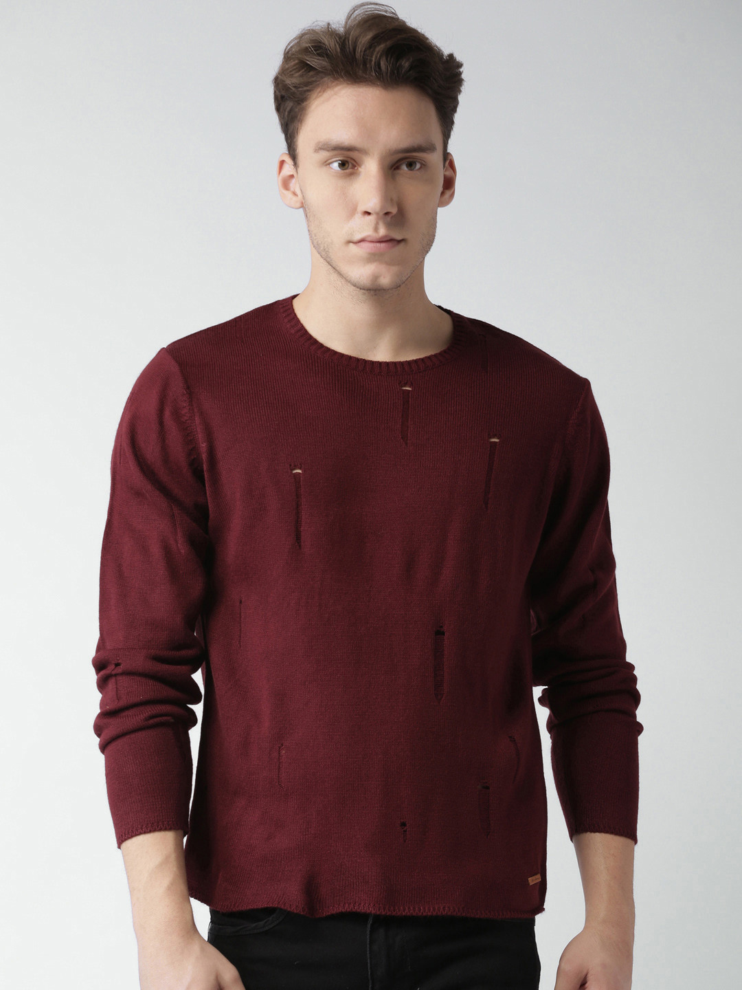 Buy Mast & Harbour Men Maroon Solid Sweater Sweaters for Men 1855738