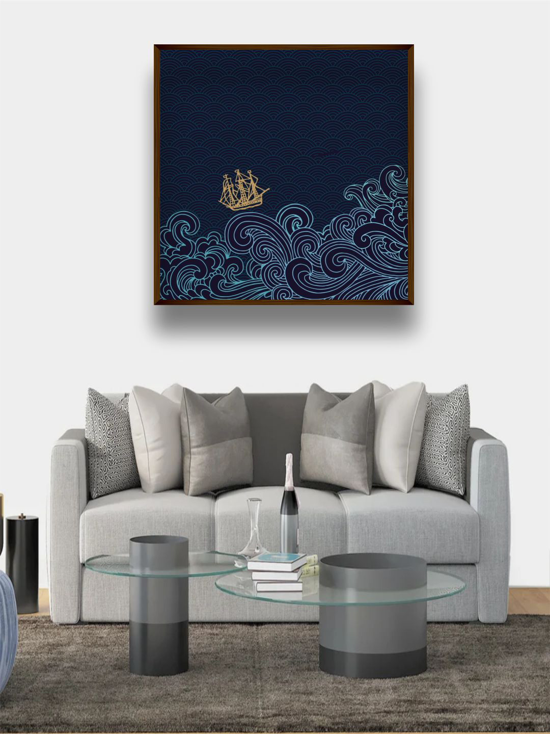 Buy The Art House Navy Blue Abstract Framed Wall Painting Wall Art