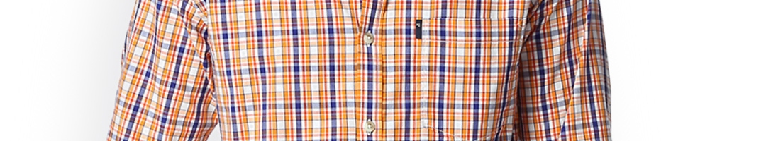 Buy Peter England Men Orange & Blue Slim Fit Checked Casual Shirt ...