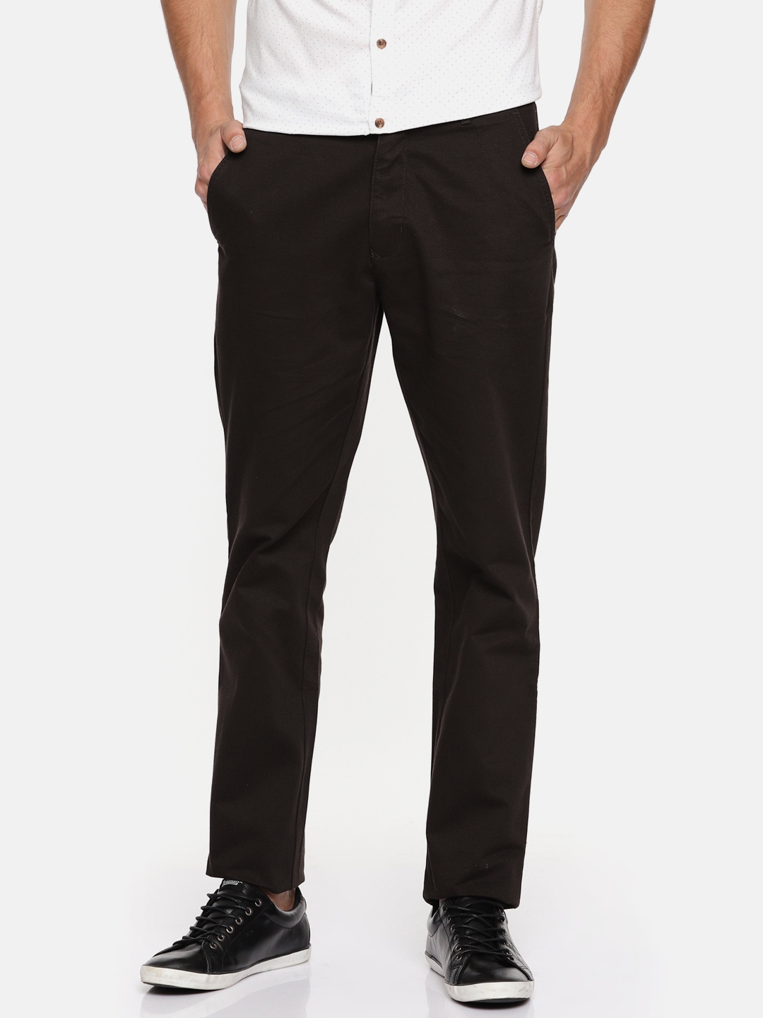 Buy ColorPlus Men Brown Regular Fit Solid Regular Trousers - Trousers ...