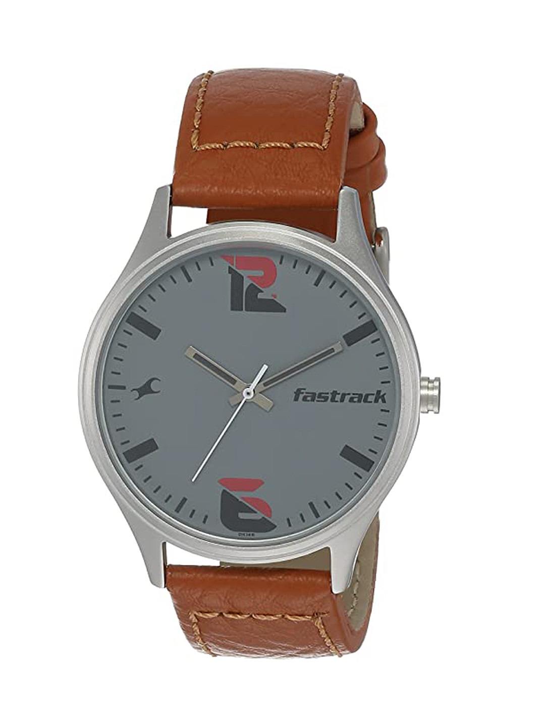 Buy Fastrack Men Grey Brass Dial & Brown Leather Straps Analogue Watch