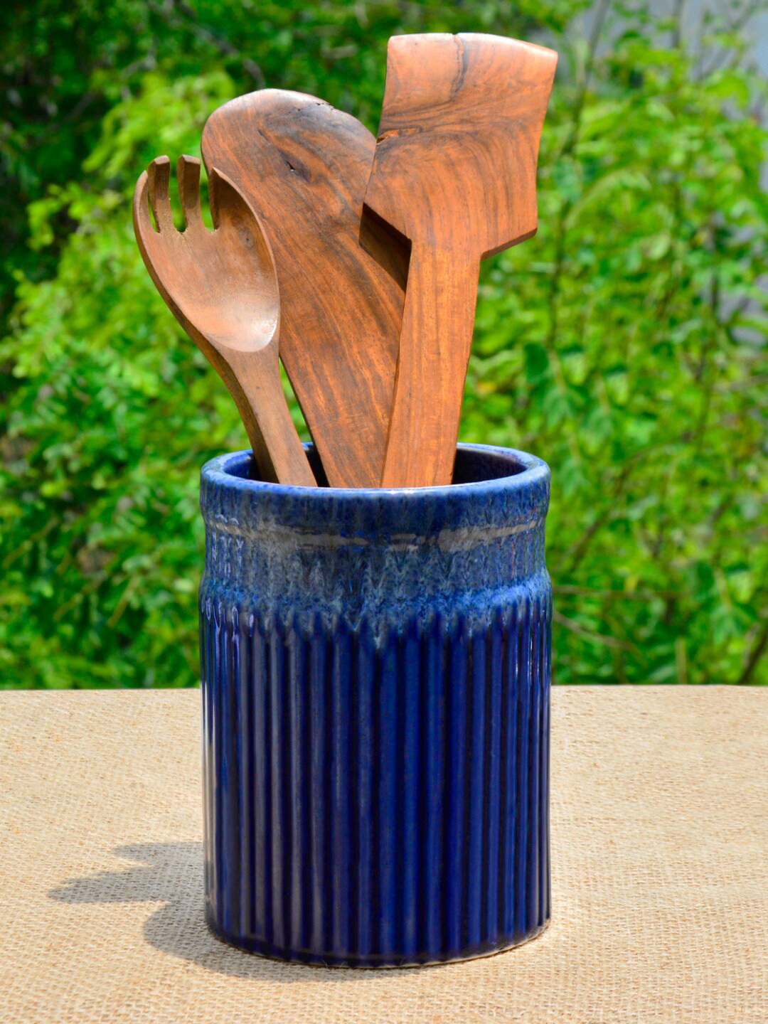 Buy StyleMyWay Blue Solid Ceramic Cutlery Stand Organisers for Unisex